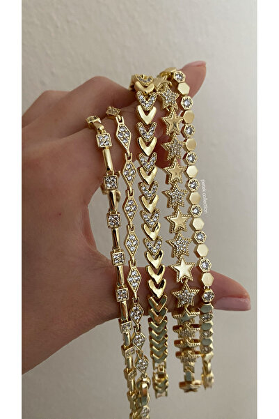 Petek Collection 5’li Set Zirkon Taşlı 14K Kuyumcu Bileklik Kombini