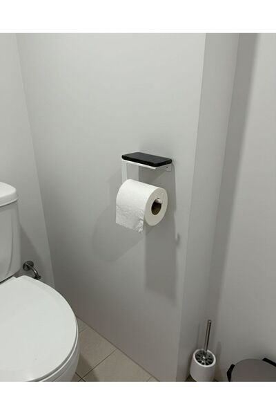 Dersel Dekor Modern Top Toilet Roll Holder with Phone Shelf Metal Bathroom Accessory Wall Mounted White Metal Adhesive