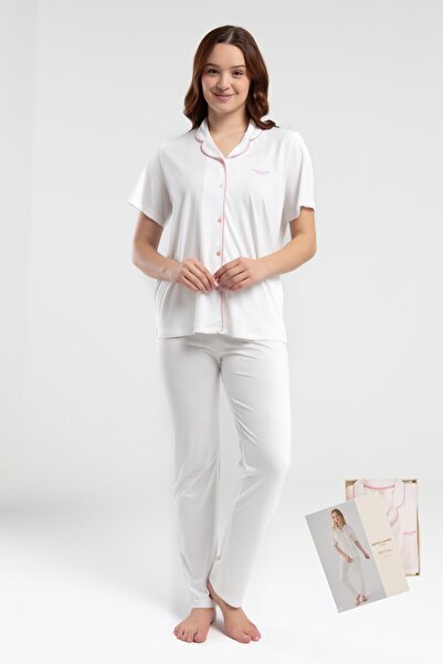 Pierre Cardin Women's Shirt Pajama Set Licensed Product Cotton Modal Fabric S...