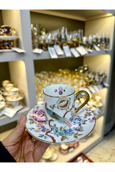 Vakıf home ROY KING 6 Kişilik 12 Parça Tavus Kuşlu Kahve Fincan Takımı Seti