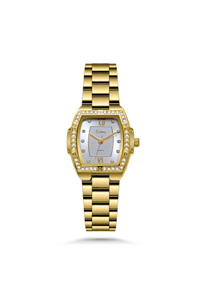 catera ساعة نسائية استيل باللون الذهبي ميناء ابيض كاتيرا