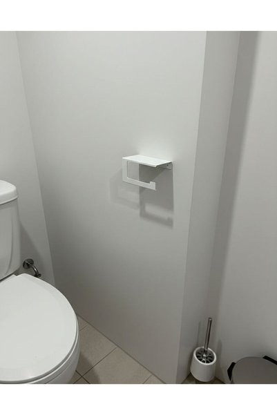 Dersel Dekor Modern Top Toilet Roll Holder with Phone Shelf Metal Bathroom Accessory Wall Mounted White Metal Adhesive