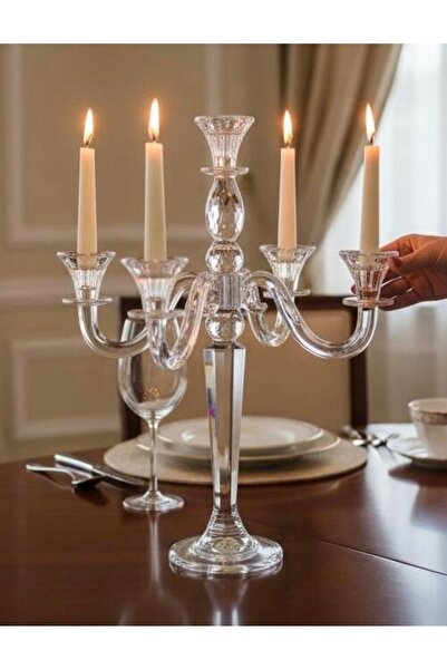 hediye ESTERHOMEDECOR Kristal 5 kollu şamdan 45cm