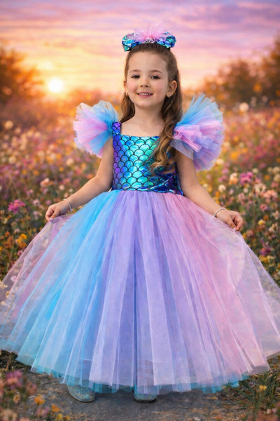 miço kids Deniz Kızı Uzun Tütü Elbise