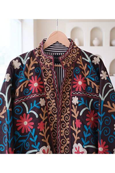 Yoncha Kadife Nakışlı Etnik Ceket – Hindistan Menşeli El İşçiliği