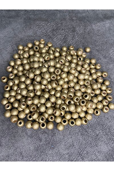 Mos Tespih 10 Adet 10mm Gold Renk Ahşap Boncuk Geniş Delikli Takı Boncuğu