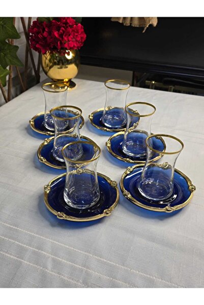 FTH DİZAYN Butterfly Collection 6-Person Tea Set Blue Line