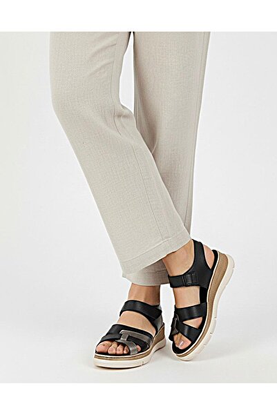 Ender Inside and Outside Genuine Leather Padded Sole Black Women's Velcro San...