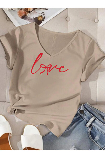 SUNFREE Love Ribbon Printed V-Neck Women's Tshirt