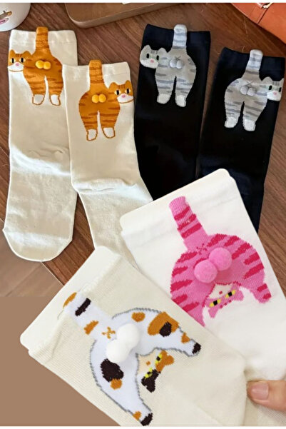 Puzzle Store 4-Pack Funny 3D Cat Pattern Unisex Socks, Stretchy College Socks...