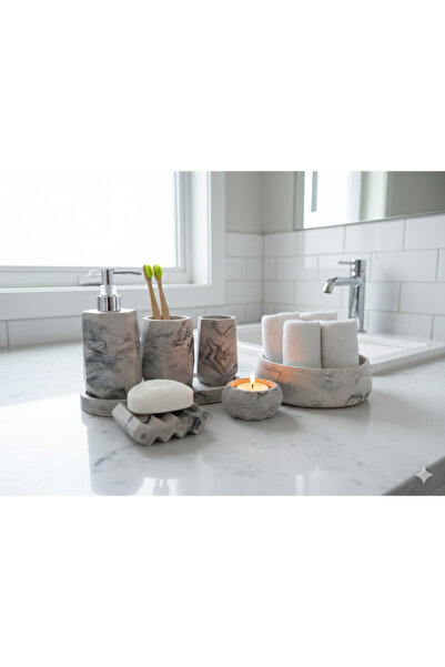 Trust Stone Marble Patterned Concrete Bathroom Set, Liquid Soap Dispenser, To...