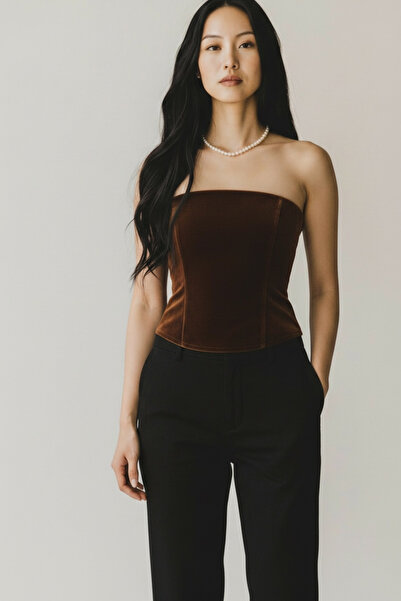 JACA Kadife Kumaş Arkadan Bağcıklı Büstiyer Tasarım Korse