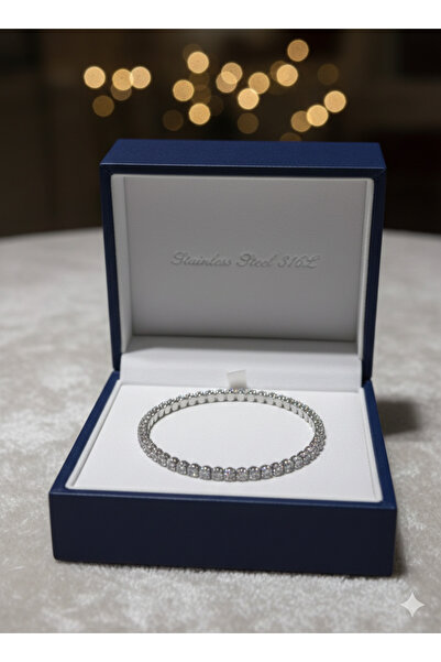 staınless steel Zirkon Taşlı Su Yolu Ayarlanabilir Bileklik Gümüş Renk Kadın ...