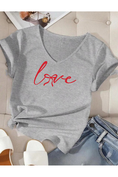 SUNFREE Love Ribbon Printed V-Neck Women's Tshirt