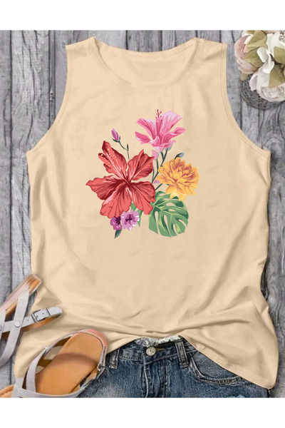 SUNFREE Pastel Flower Printed Women's Sleeveless Cotton Tank Top Tshirt