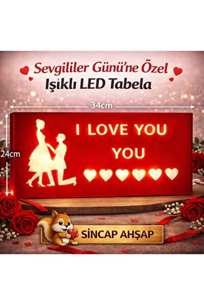 "I LOVE YOU" Işıklı Led Tabela 34x24cm