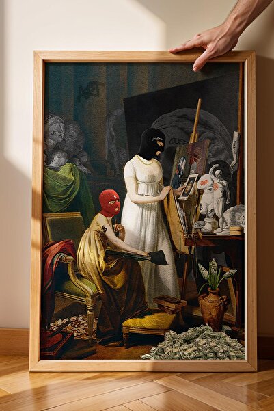 Saturn Woman with a Snow Mask Renaissance Portrait Framed Painting Luxury Des...