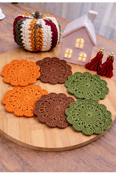 AY TASARIM MAKROME Knitted Coaster Cup Mat, 6 Pieces