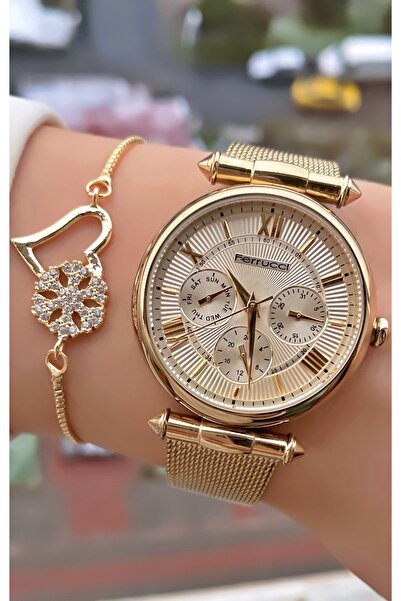 Ferrucci Brand Original Gold Color 2 Years Warranty Cutting Glass Women's Wri...