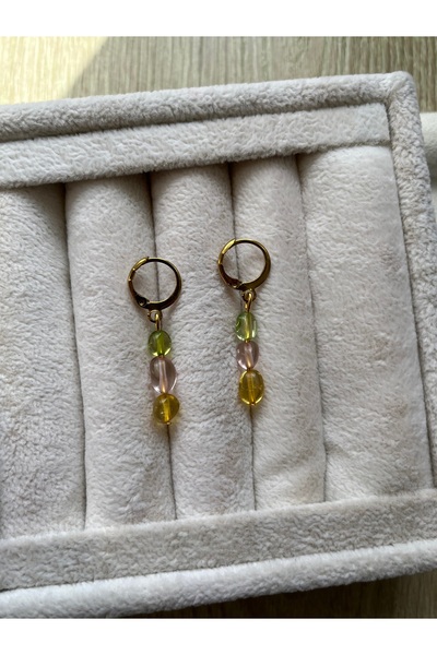 Pel Design أقراط دائرية من الفولاذ باللون الذهبي مرصعة بحجر نيسف الملون