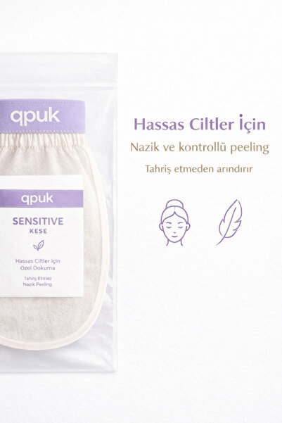 qpuk Sensitive Kese – Hassas Ciltler için %100 Floş İpek Banyo Duş Peeling Eldiveni (Kadın Erkek)