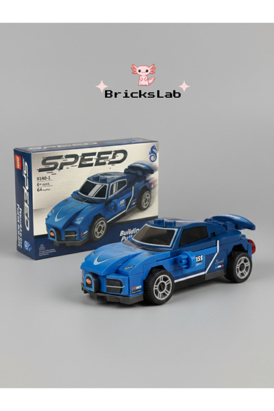 Bricks Mini Lego Çek-Bırak Spor Araba Yapım Seti – Speed 9140-1 Mavi (64 Parça)