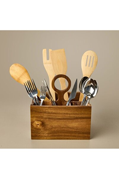 AROW Acacia Spoon Holder Wooden Bamboo - Brown - 14X21X13 cm