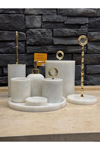 Polen Stone ✨   White Marble 9-Piece Bathroom Set – with Gold Details