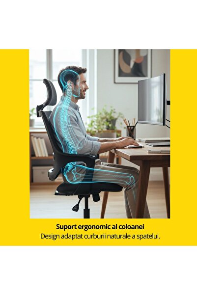 KRONSIT Scaun ergonomic VERONA, suport lombar, mesh, reglaj tensiune, blocare 4 poziții, role silicon, 120kg