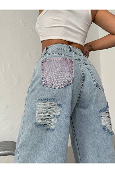 DENİKK Trend Special Design Wide Leg Jean Ripped Palazzo Pants-Custom Design ...