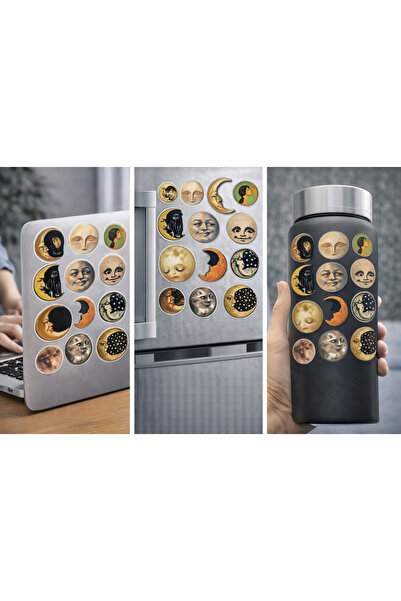 Limitless Design Vintage Moon Faces Sticker Set |   Mystical & Retro Design |...