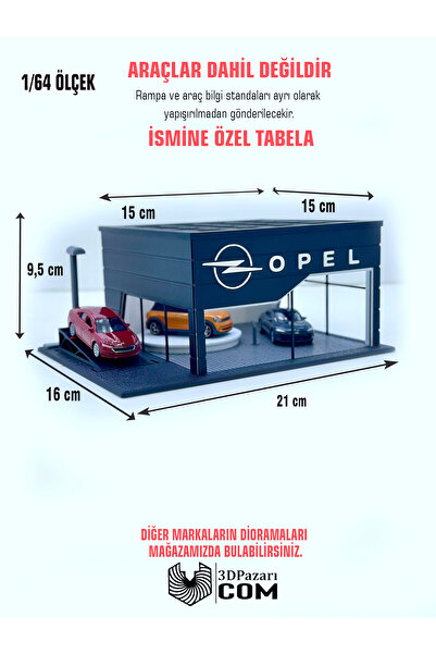 Butik 1/64 Ölçekli Siyah Renkli Opel Diorama Tasarımlı Araç Sergileme Garajı ...