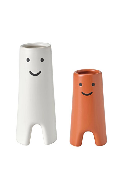 IKEA 2 li Seramik Vazo Gülen ve Üzgün Surat Çift Taraflı 20 cm ve 14 cm