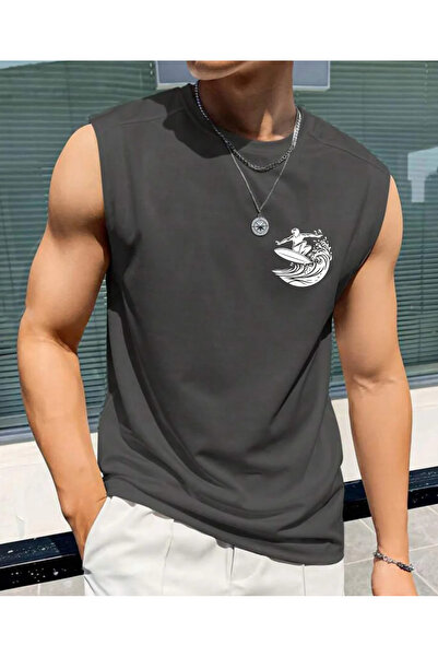 SUNFREE Surf Printed Sportswear Zero Sleeve Oversize Men's T-Shirt