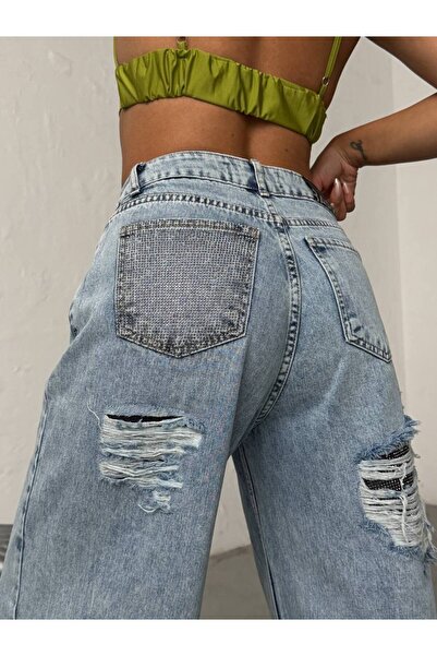 DENİKK Trend Special Design Wide Leg Jean Ripped Palazzo Pants-Custom Design ...