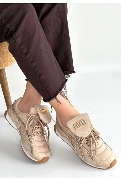 ALFA AKSESUAR 03 Dissa Beige Leather Laced Parachute Detailed Sports Shoes