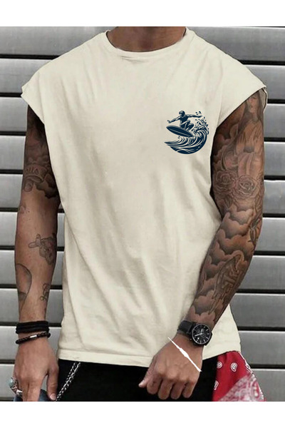 SUNFREE Surf Printed Sportswear Zero Sleeve Oversize Men's T-Shirt