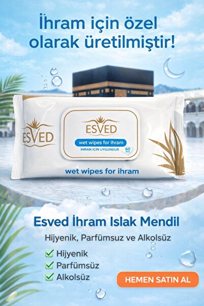 ESVED ihram için Kokusuz ıslak mendil 60 lı x 5 paket toplam 300 ıslak mendil
