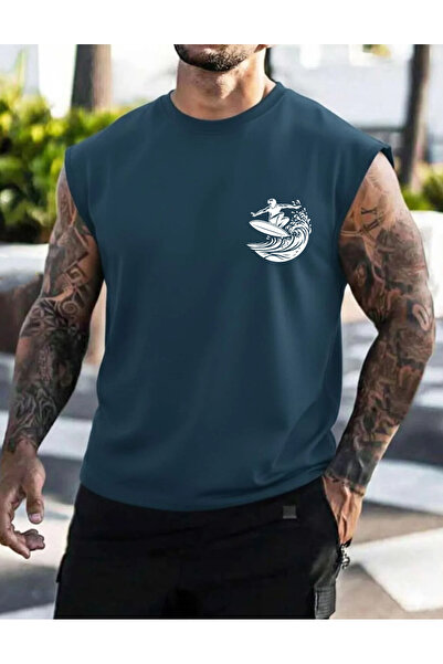 SUNFREE Ανδρικό T-SHIRT με στάμπα SURF, χωρίς μανίκια, oversize