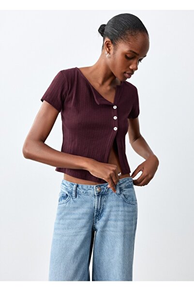 Mango Teen Düğme detaylı ribana tişört