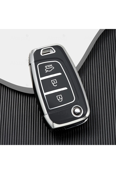 Alazpay غطاء مفتاح من مادة TPU ذو حافة فضية لسيارات هيونداي إلانترا وسولاريس ...