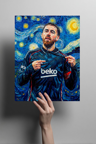 Metalino Orkun Kökçü Yıldızlı Gece Metal Poster –Siyah Beyaz Van Gogh Dekorat...