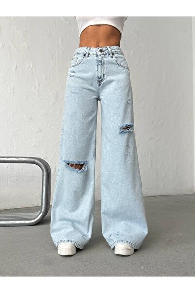 DENİKK Trend Special Design Wide Leg Jean Ripped Palazzo Pants-Custom Design ...