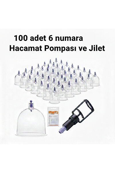 Hacamat Kupa ve Masaj Seti – 100 Adet 6 Numara Plastik Kupa + Pompa + Jilet