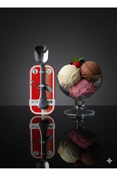 abnturk 6 Adet Paslanmaz Çelik Kalpli ve Kare Dondurma Kaşığı