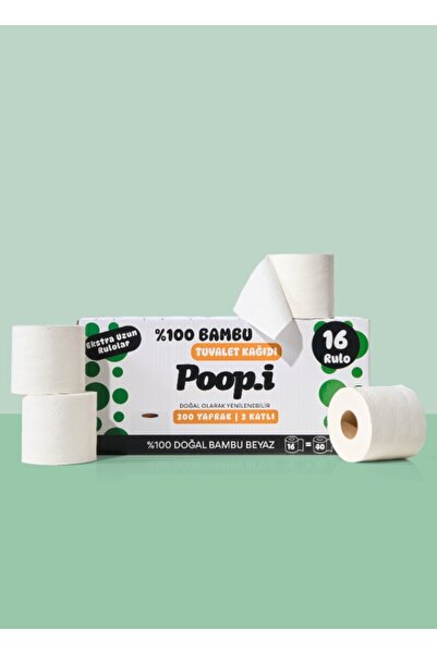 Poop.i %100 Bambu "Extra Uzun Rulo" 16 Tuvalet Kağıdı NAKED Doğal Beyaz