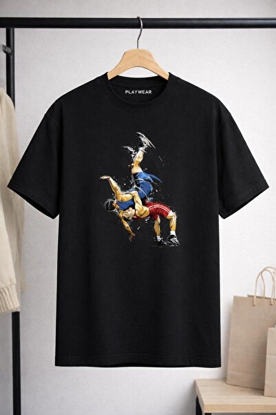 playwear PLAY WEAR Unisex Μπλουζάκι με στάμπα πάλης σε χαλαρή γραμμή - Λευκό ...