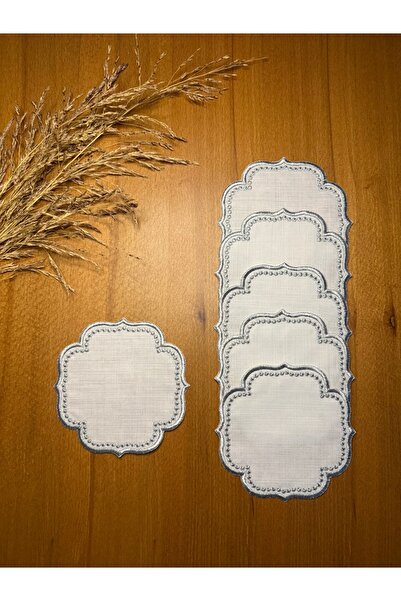 Smiling Home 6 قطع من مناديل تقديم الكوكتيل المطرزة باللون الذهبي من الكتان ط...