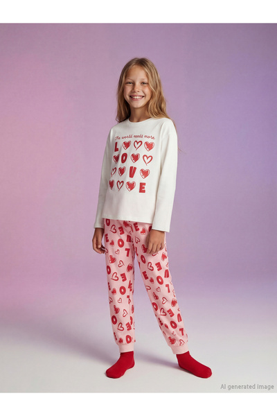 LC Waikiki RMZ GİYİM FARKIYA طقم بيجامة للفتيات بياقة روبا جديدة تمامًا