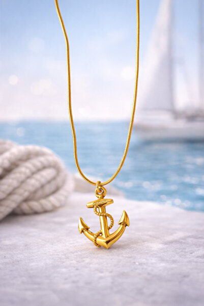 Tasarım Gold çapa kolye unisex